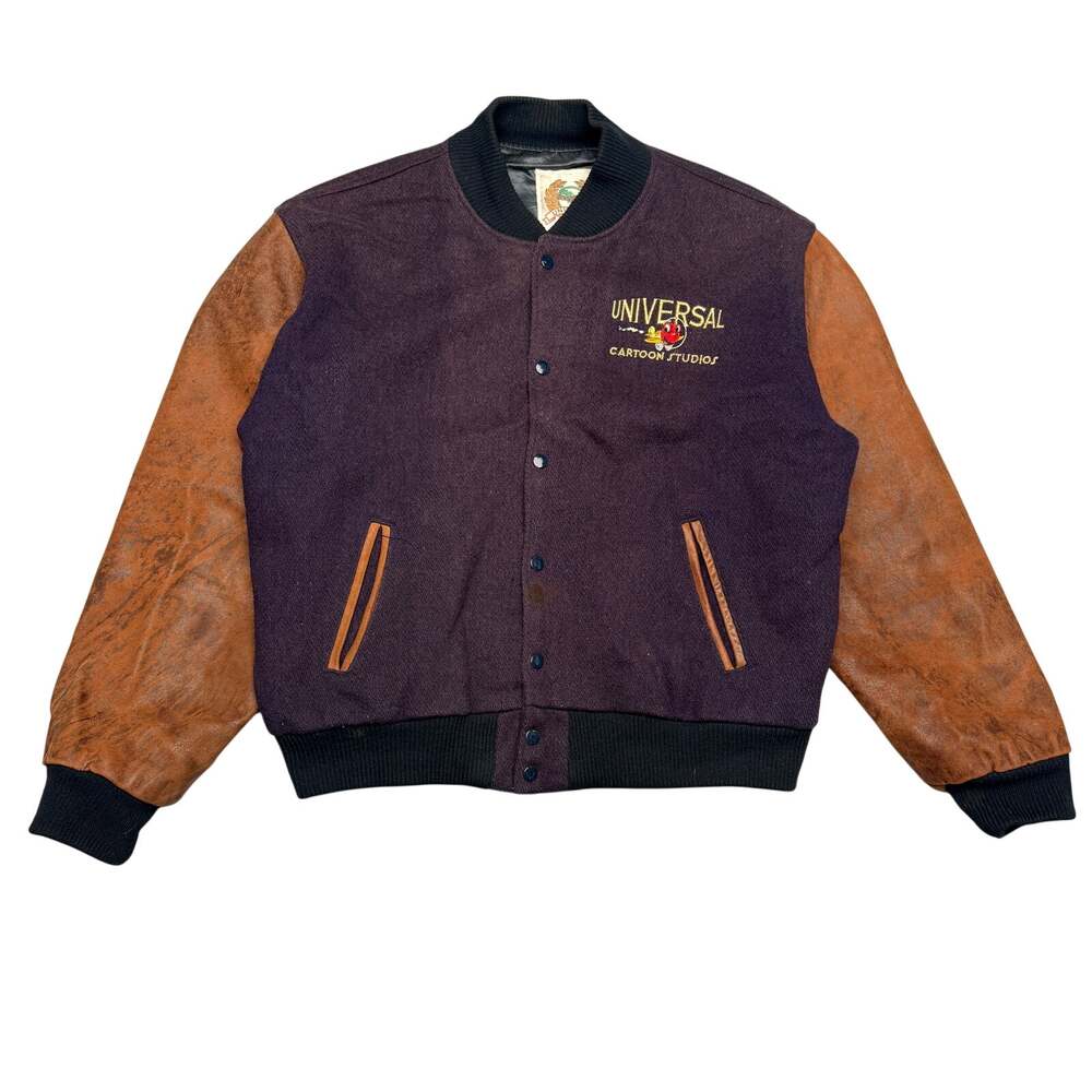 Vintage 90s Universal Cartoon Studios Varsity Jacket Men's XL Wool Leather